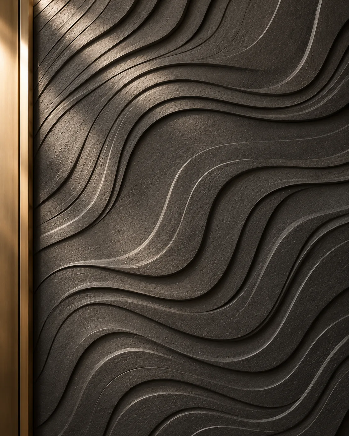 Charcoal contour relief panel with flowing ridges and raking light